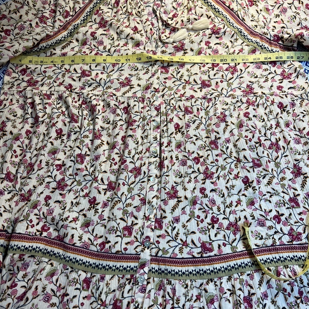 Wonderly Cream Maxi Dress with Pink Floral and Green Trim - Picture 5 of 5